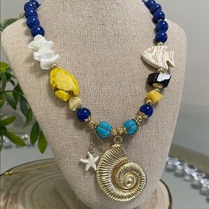 Elegant Blue and Gold Shell Necklace